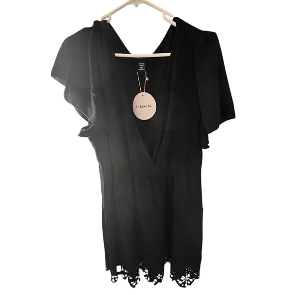 SHEIN Dresses & Skirts - SHEIN Black Wrap Dress with Ruffle Sleeves